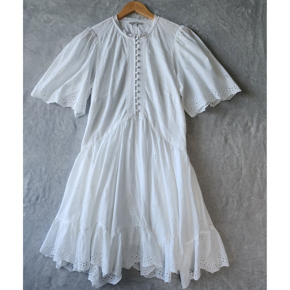Madewell Dresses & Skirts - Madewell Dress Size 8 Eyelet Lace Flutter White Cotton Pockets Voile Mini NWT
